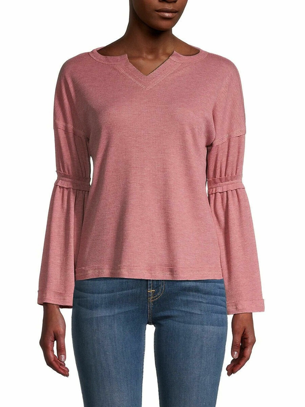 Baea Rose Ribbed Bell Sleeve Top